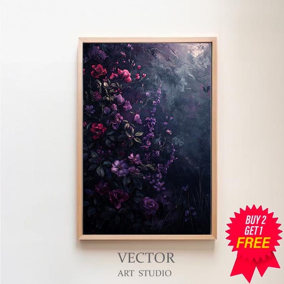 Moody Dark Botanical Floral Rose Flower Art Dark Cottagecore Gothic Art Vintage Floral Dark Academia Romantic Roses Wall Decor