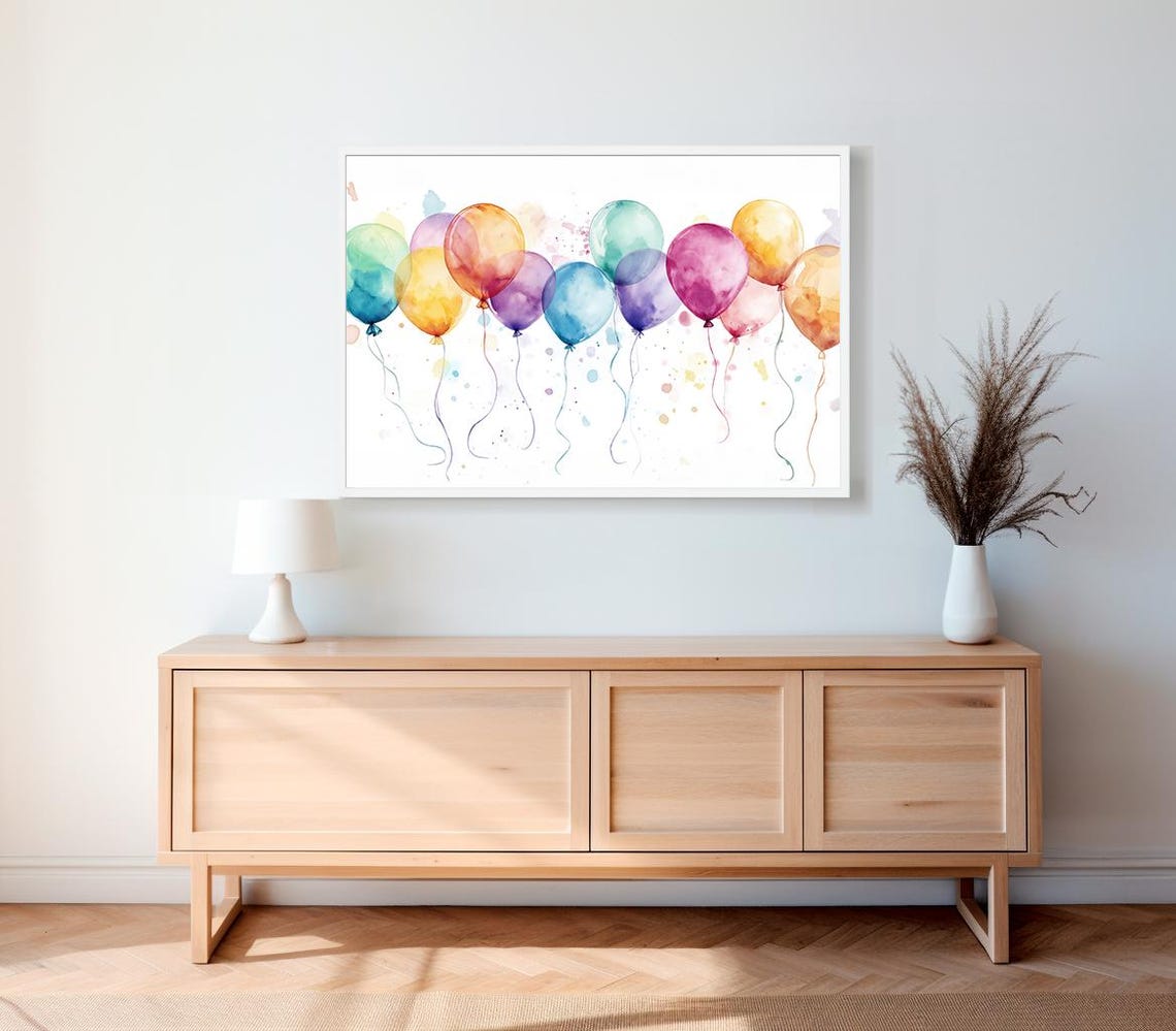 Rainbow Watercolor Balloons Celebration Birthday Party Art Print - Image 2