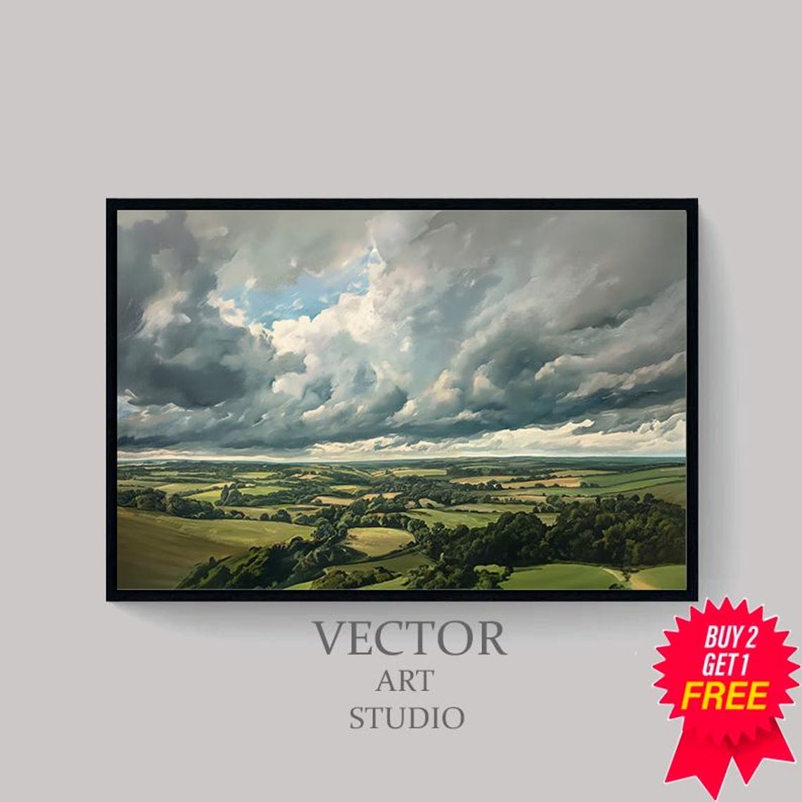 Storm Clouds Parting Over Rolling Green Hills And Valleys Poster - Image 4