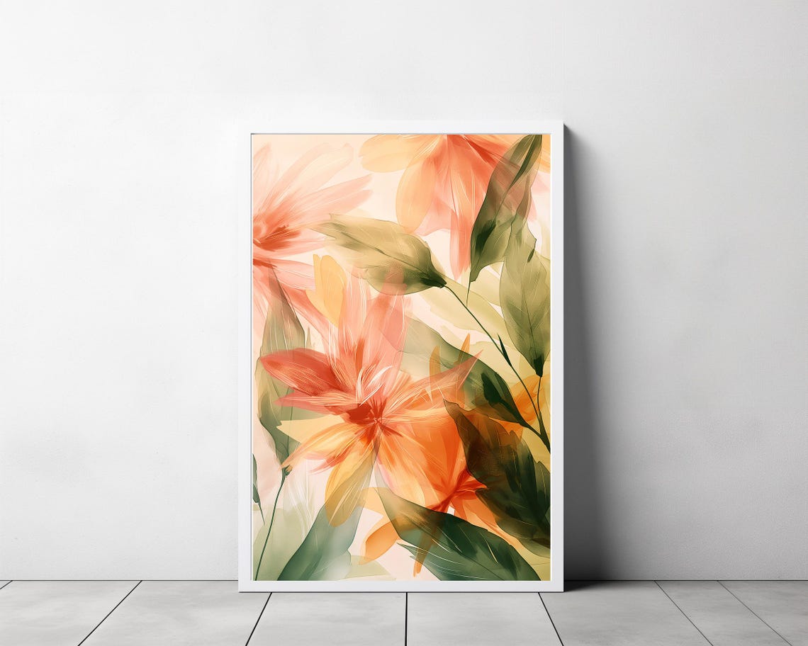 Soft Pastel Peach Abstract Floral Watercolor Modern Home Poster - Image 3