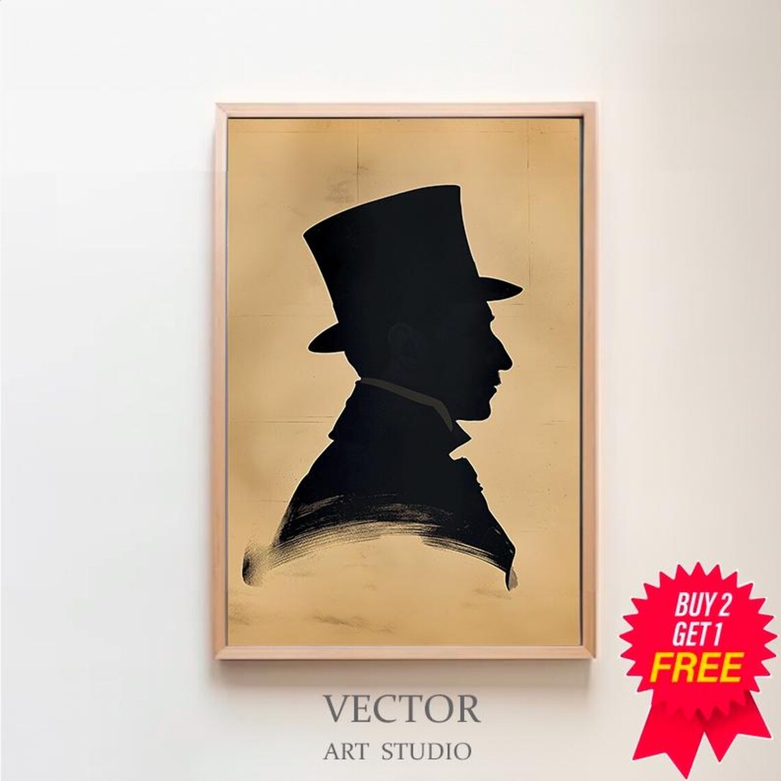 Golden Vintage Silhouette Of A Top Hatted Gentleman Profile Poster