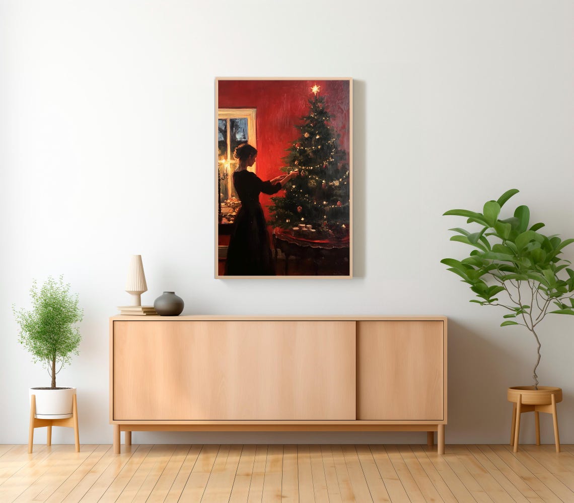 Victorian Woman Decorating Star Topped Christmas Tree Poster - Image 2