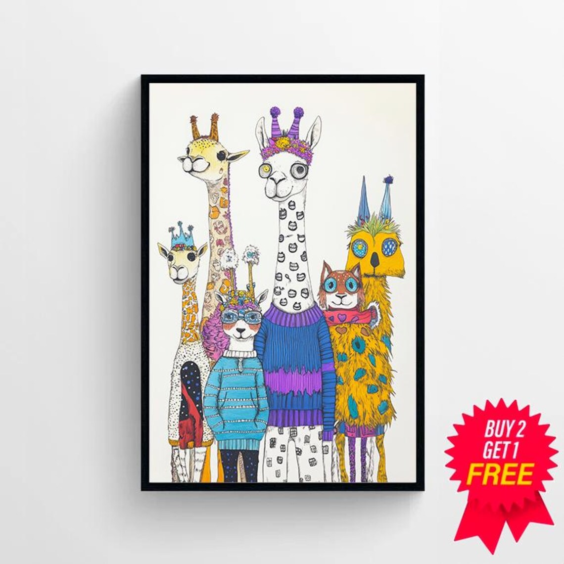 Whimsical Animals in Sweaters and Crowns Playful Nursery Room Art Poster - Image 4