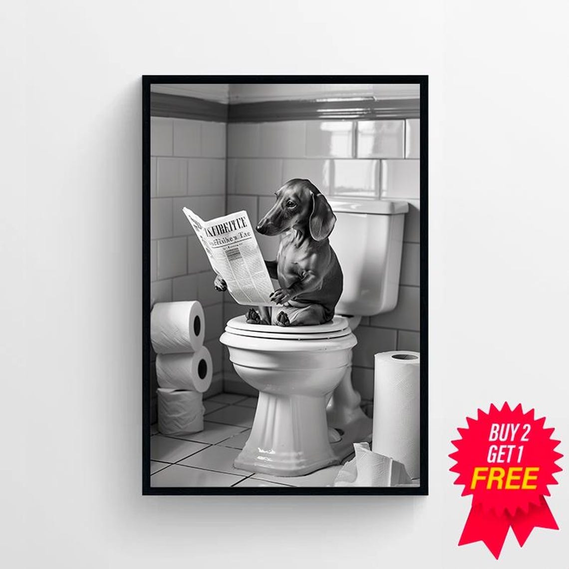 Dachshund Wall Art Funny Bathroom Decor Dachshund Dog In Toilet Animal In Toilet Dog Art Dachshund Gift Petshop Art - Image 4