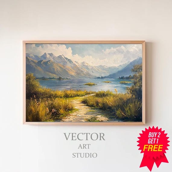 Serene Nature Scene Wall Art Artwork Perfect For Home Refresh Vintage Landscape Majestic Mountain Lake View Artwork