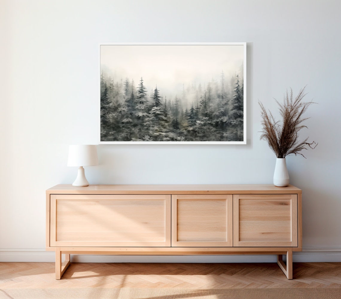 Moody Winter Forest Landscape Frame Tv Art Evergreen Trees Oil Painting Christmas Decor Rustic Vintage Christmas Screensaver - Image 2