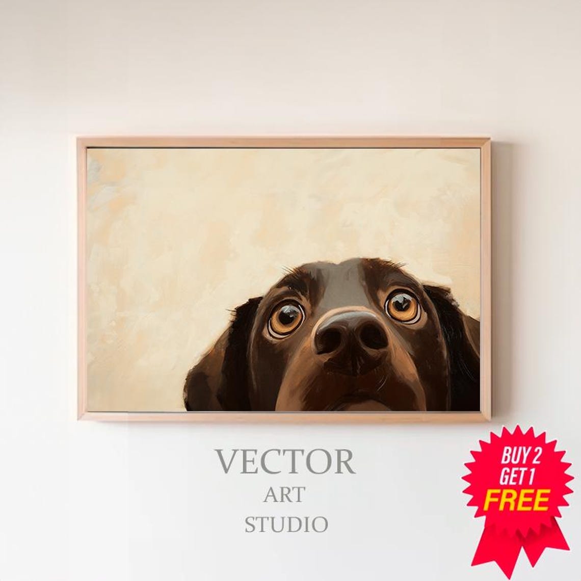 Chocolate Lab Peeking Up Close On Cream Background Dog Poster