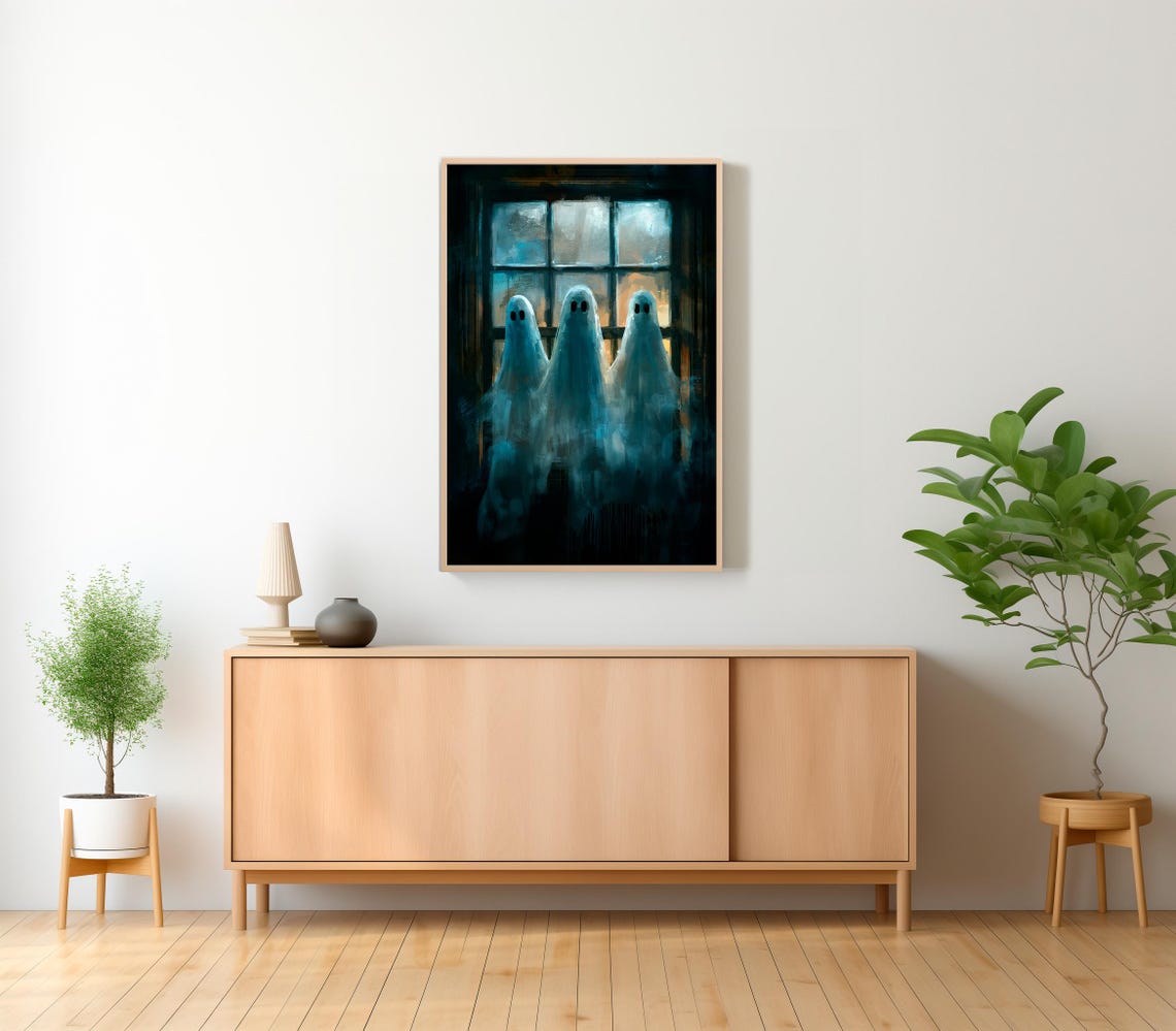 Three Haunting Ghosts By Dark Window Spooky Halloween Ghost Poster - Image 2