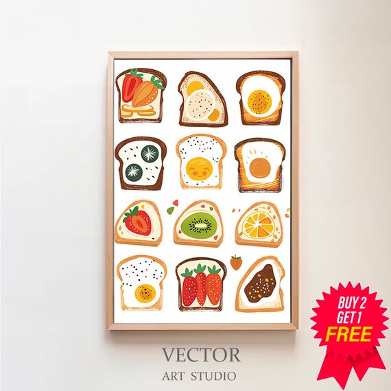 Toast Breakfast Print Avocado Toast Decor Trendy Kitchen Wall Art Kitchen Decor Minimalist Food Ingredient Print Foodie Art Print