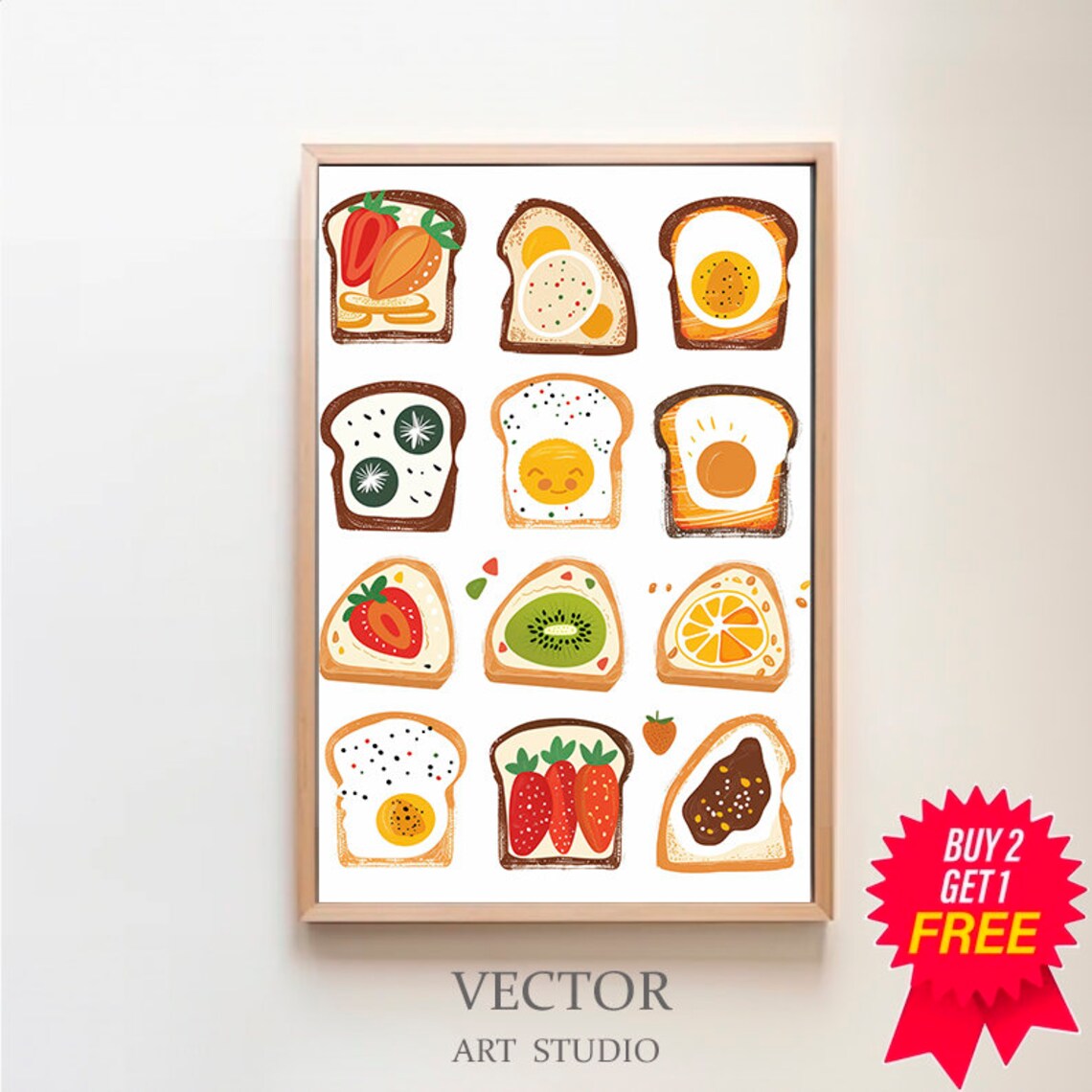 Toast Breakfast Print Avocado Toast Decor Trendy Kitchen Wall Art Kitchen Decor Minimalist Food Ingredient Print Foodie Art Print