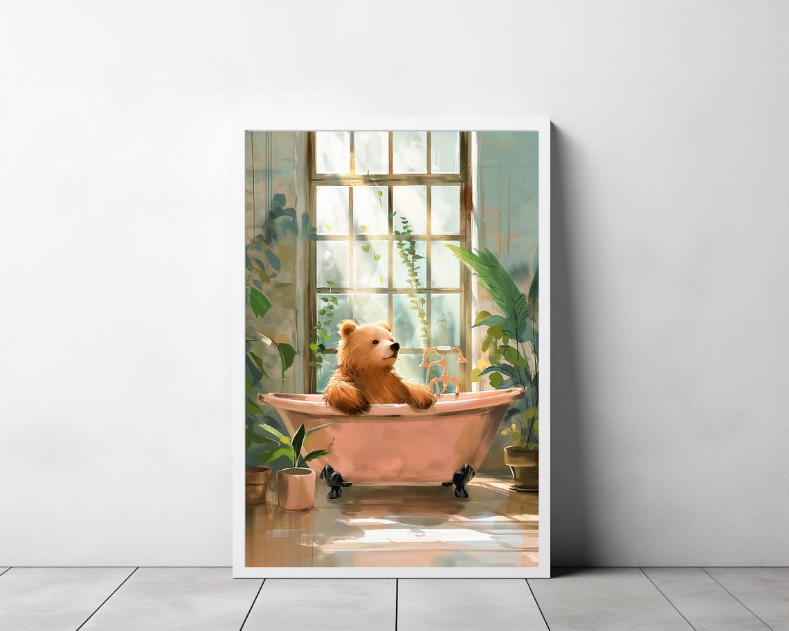Golden Bear Cub Lounging in a Clawfoot Tub Sunlit Bathroom Poster - Image 3