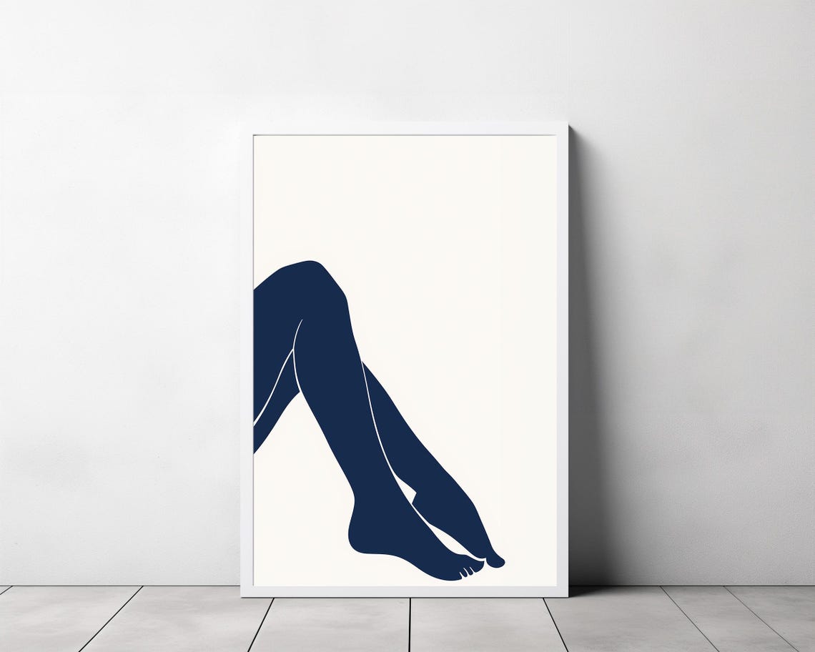 Minimalist Study of Blue Nude Legs in Classic Matisse Style Poster - Image 3
