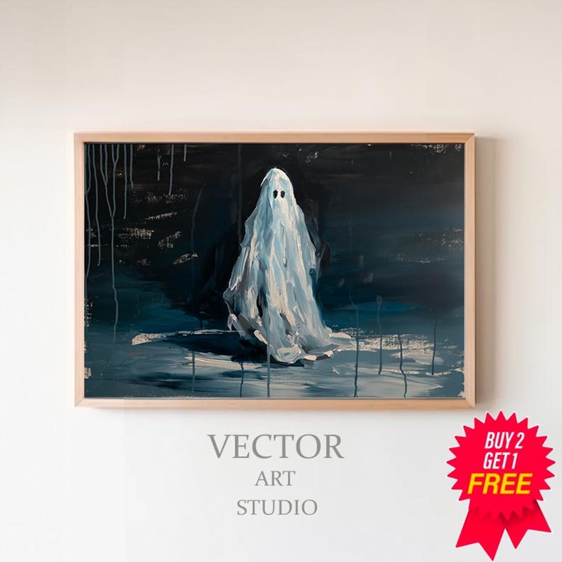 Lonely Ghost Standing In Dark Rain Night Expressive Painting Poster