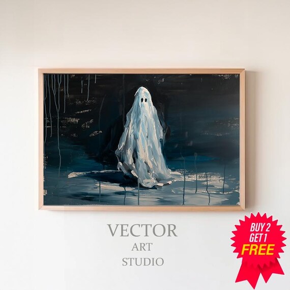 Lonely Ghost Standing In Dark Rain Night Expressive Painting Poster