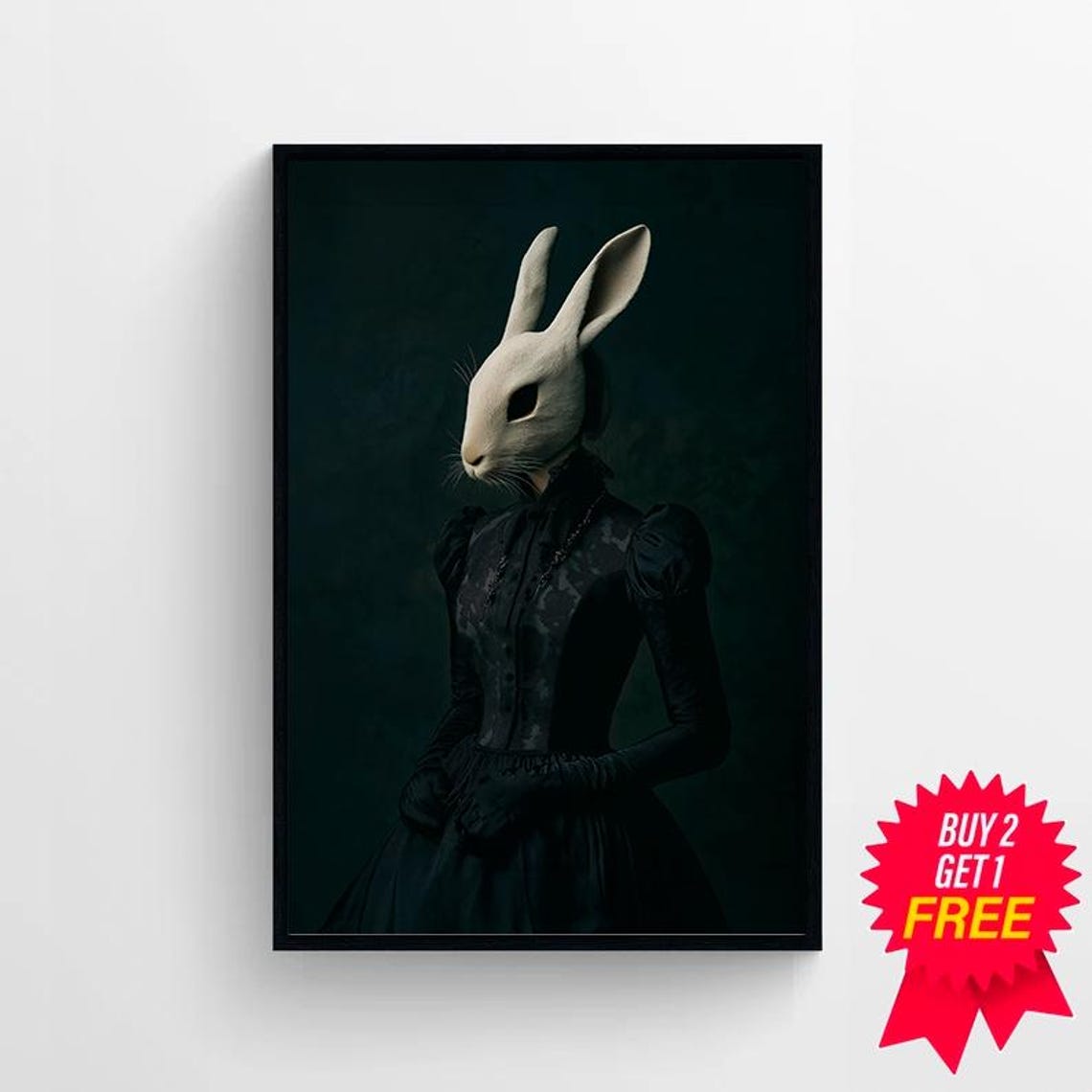 Lady Rabbit In Black Victorian Gown Dark Gothic Portrait Poster - Image 4