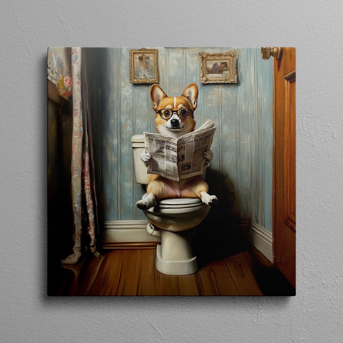 Corgi Wearing Glasses Reading Newspaper On The Toilet Funny Poster