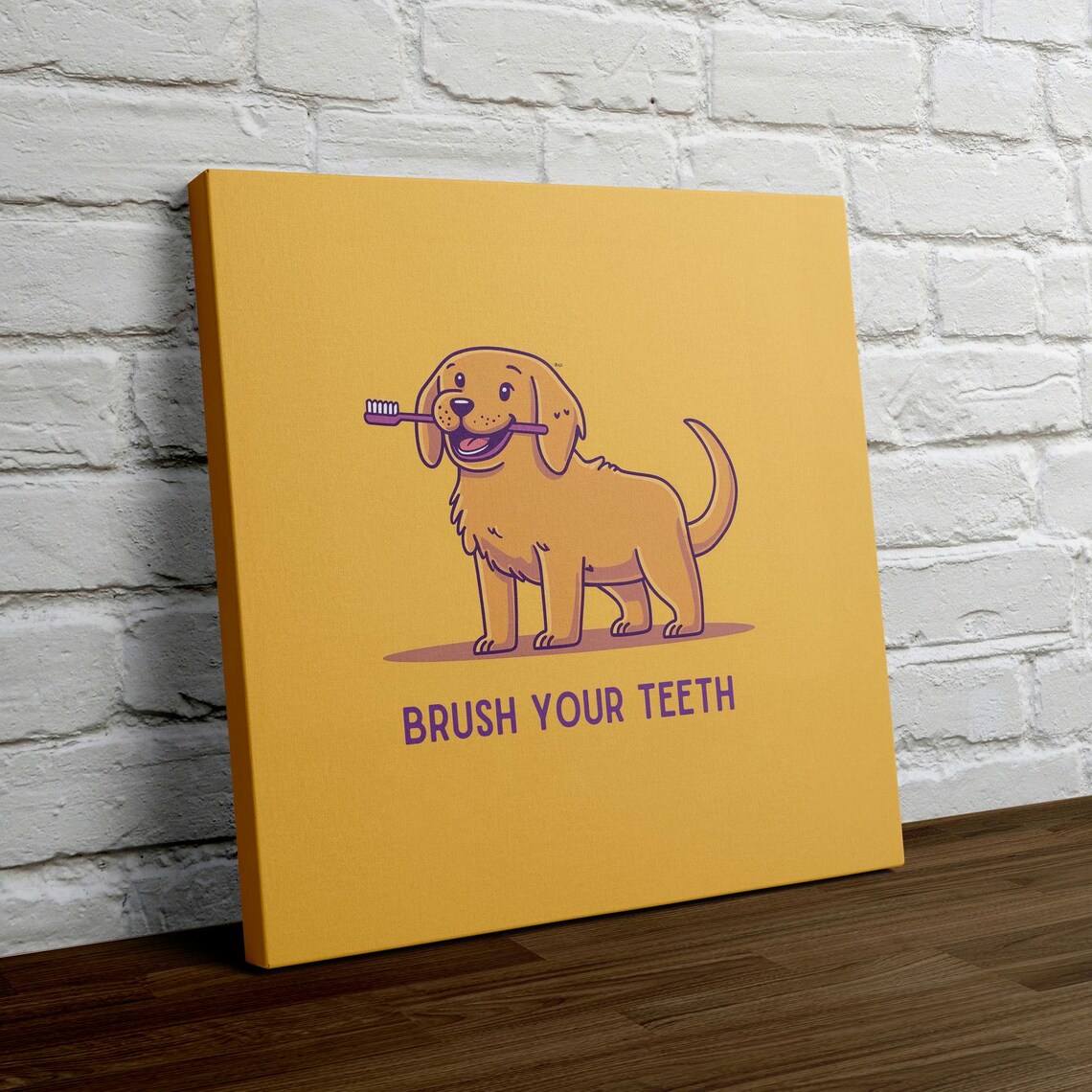 Brush Your Teeth Golden Retriever Holding Toothbrush Cartoon Poster - Image 4