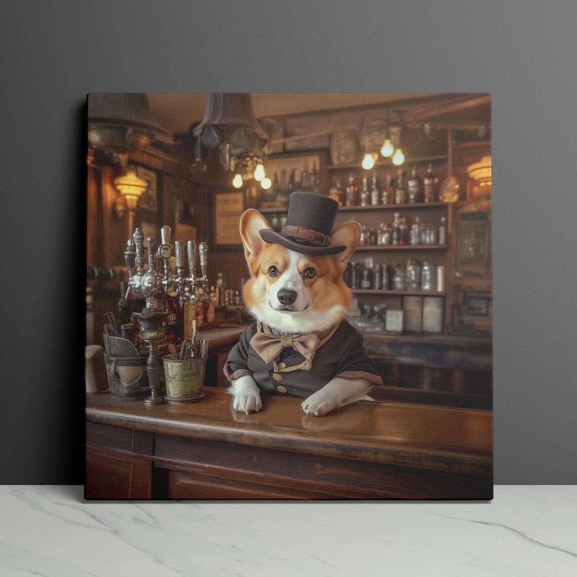 Corgi Bartender Art Print, Dapper Barkeeper - Image 3