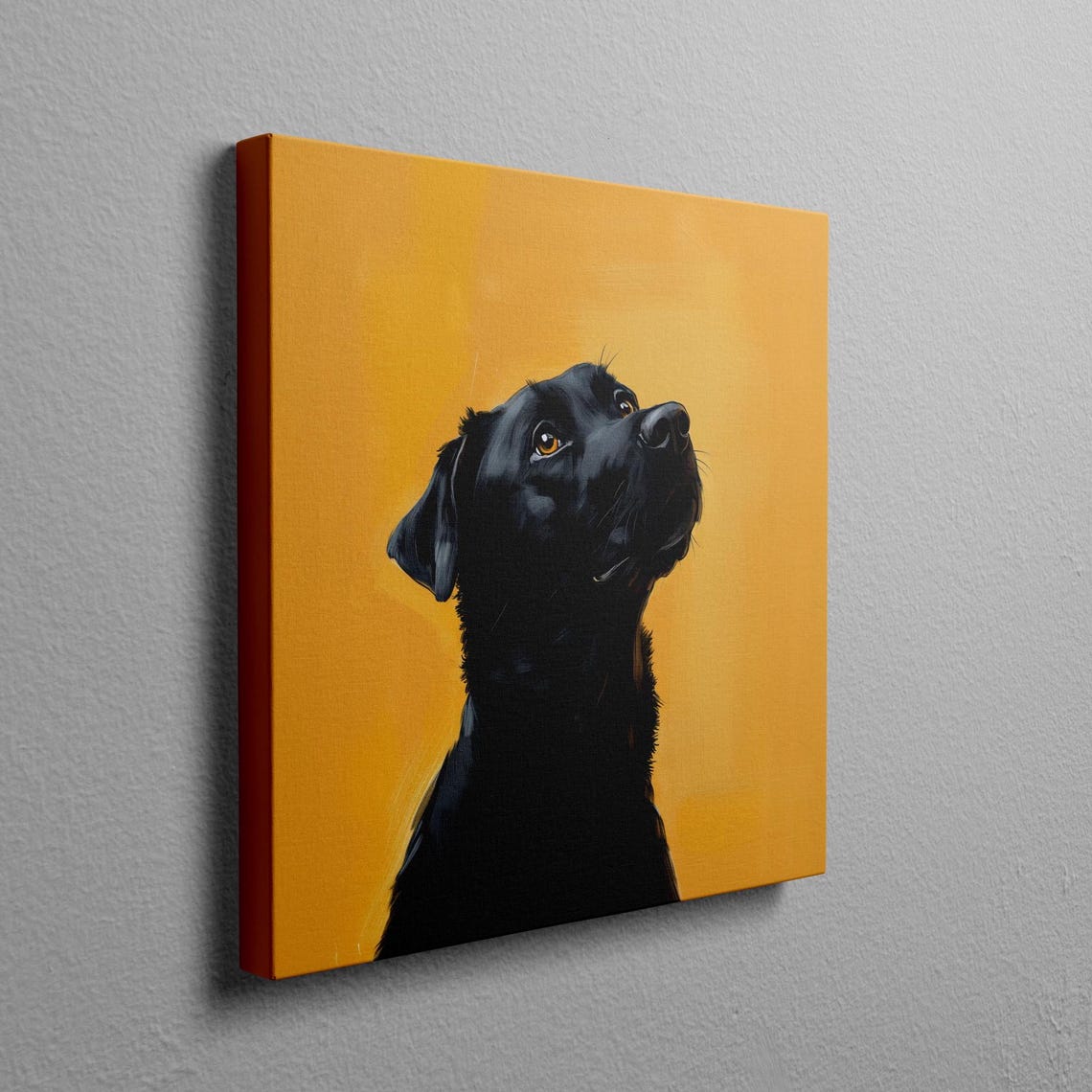 Black Lab Looking Up Amber Yellow Minimalist Portrait Poster - Image 2