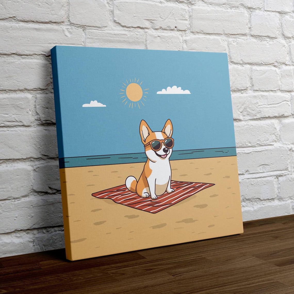 Corgi Beach Day Cartoon Puppy in Sunglasses on a Towel Poster - Image 4