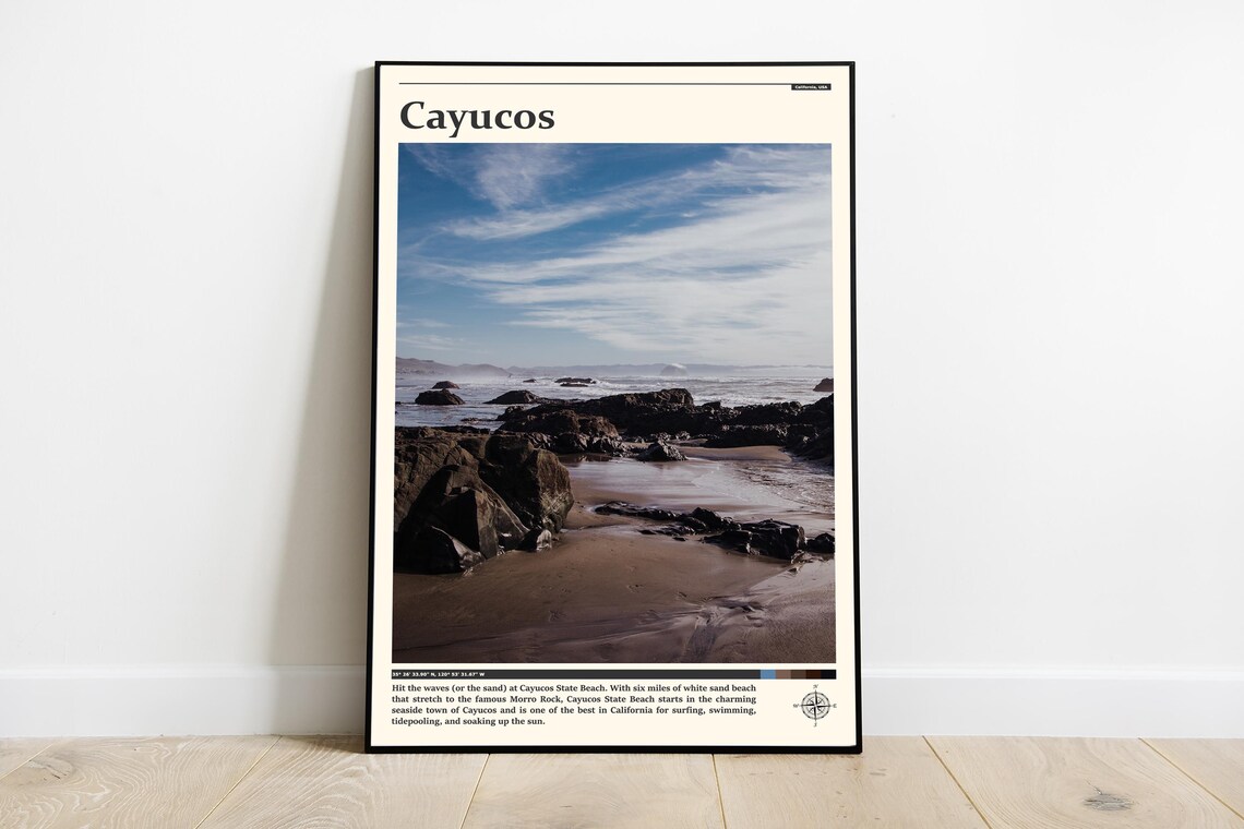 Cayucos California Rocky Coastline Morro Rock View Travel Poster