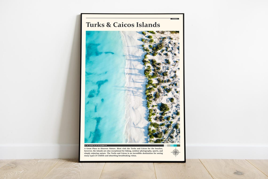Turks and Caicos Aerial Beach White Sand Turquoise Photography Poster