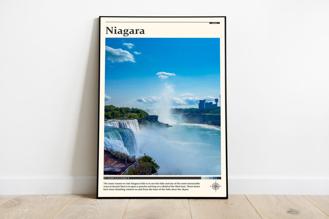 Niagara Falls Blue Waterfall Mist Scenic Nature Photography Poster