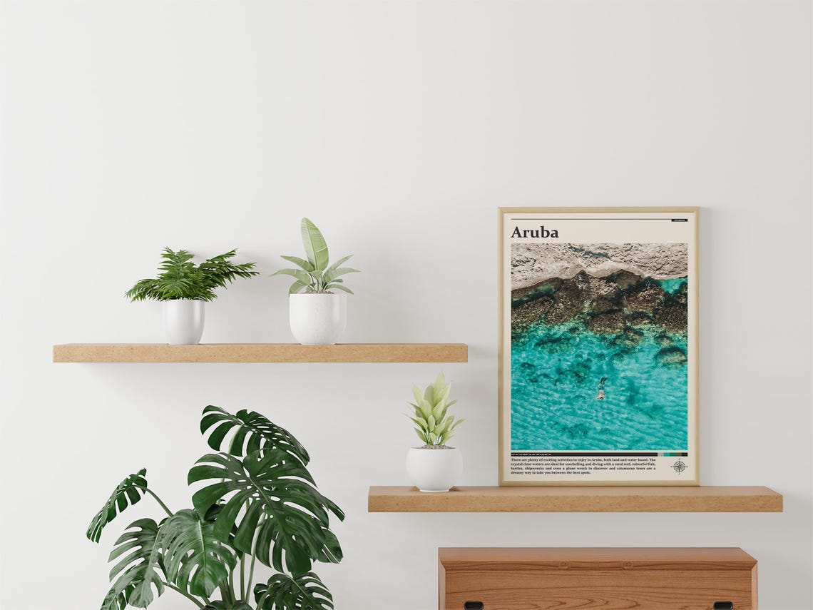 Aruba Aerial Snorkeler Turquoise Reef Shallow Water Photography Poster - Image 3