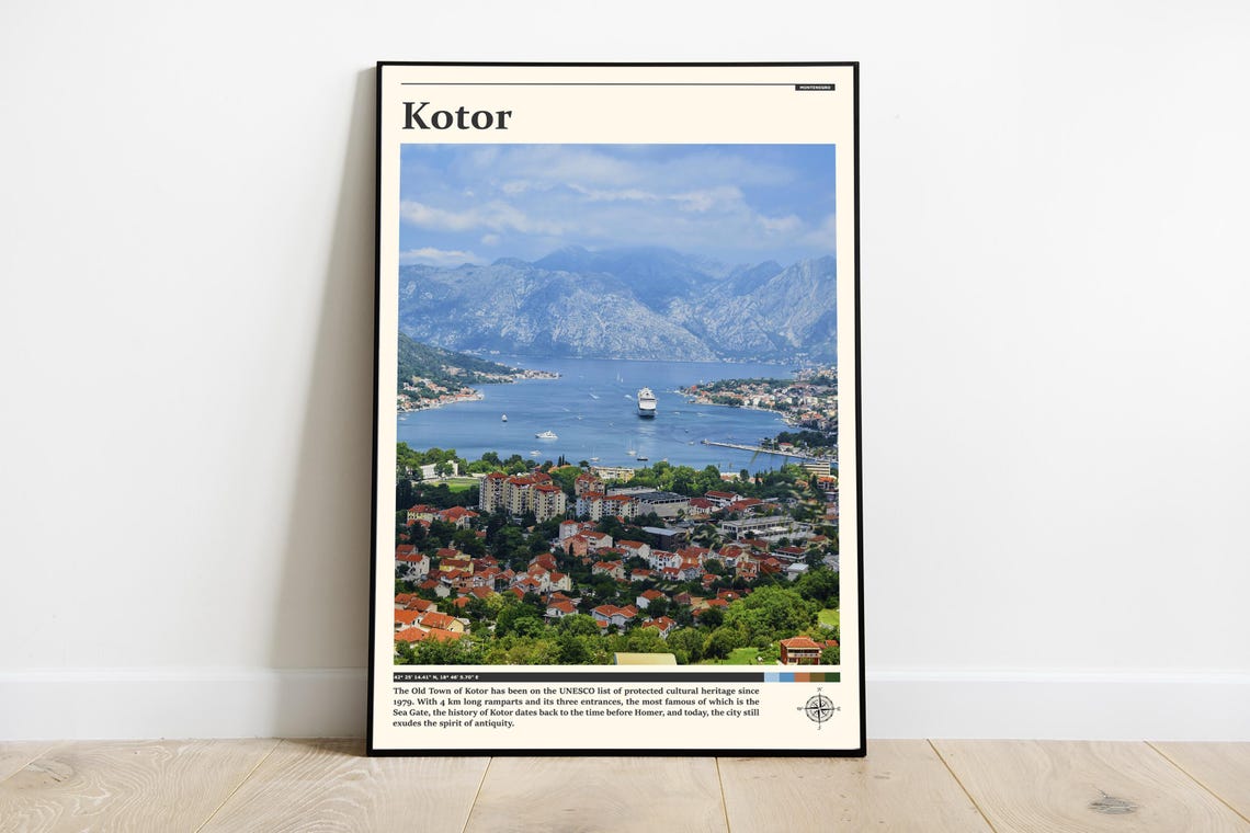 Kotor Montenegro Bay Old Town Cruise Ship Mountains Photography Poster
