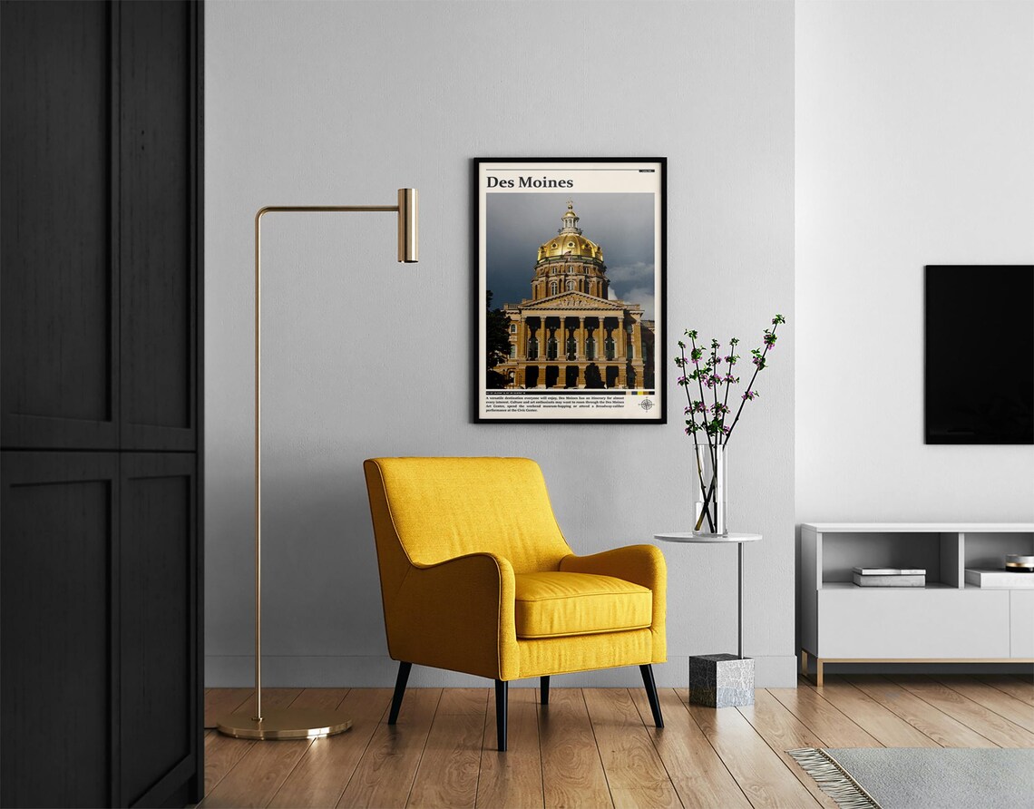 Des Moines Iowa Golden State Capitol Dome Landmark Travel Poster - Image 2