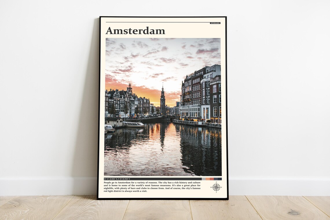 Amsterdam Netherlands Canal Sunset Cityscape Photography Poster