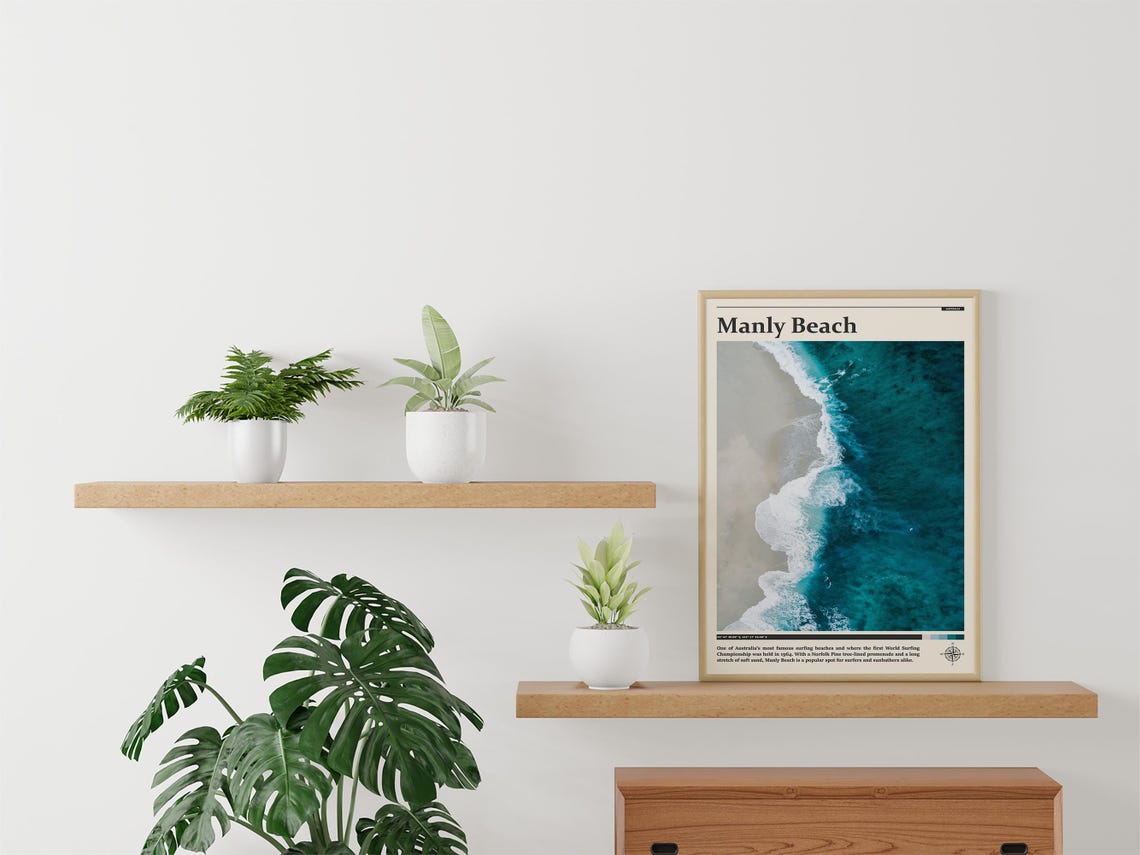 Manly Beach Australia Aerial Wave Shoreline Surfing Travel Poster - Image 4