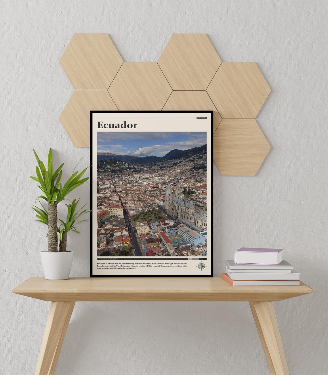 Ecuador Colonial City Aerial View With Mountains Cathedral Poster - Image 3
