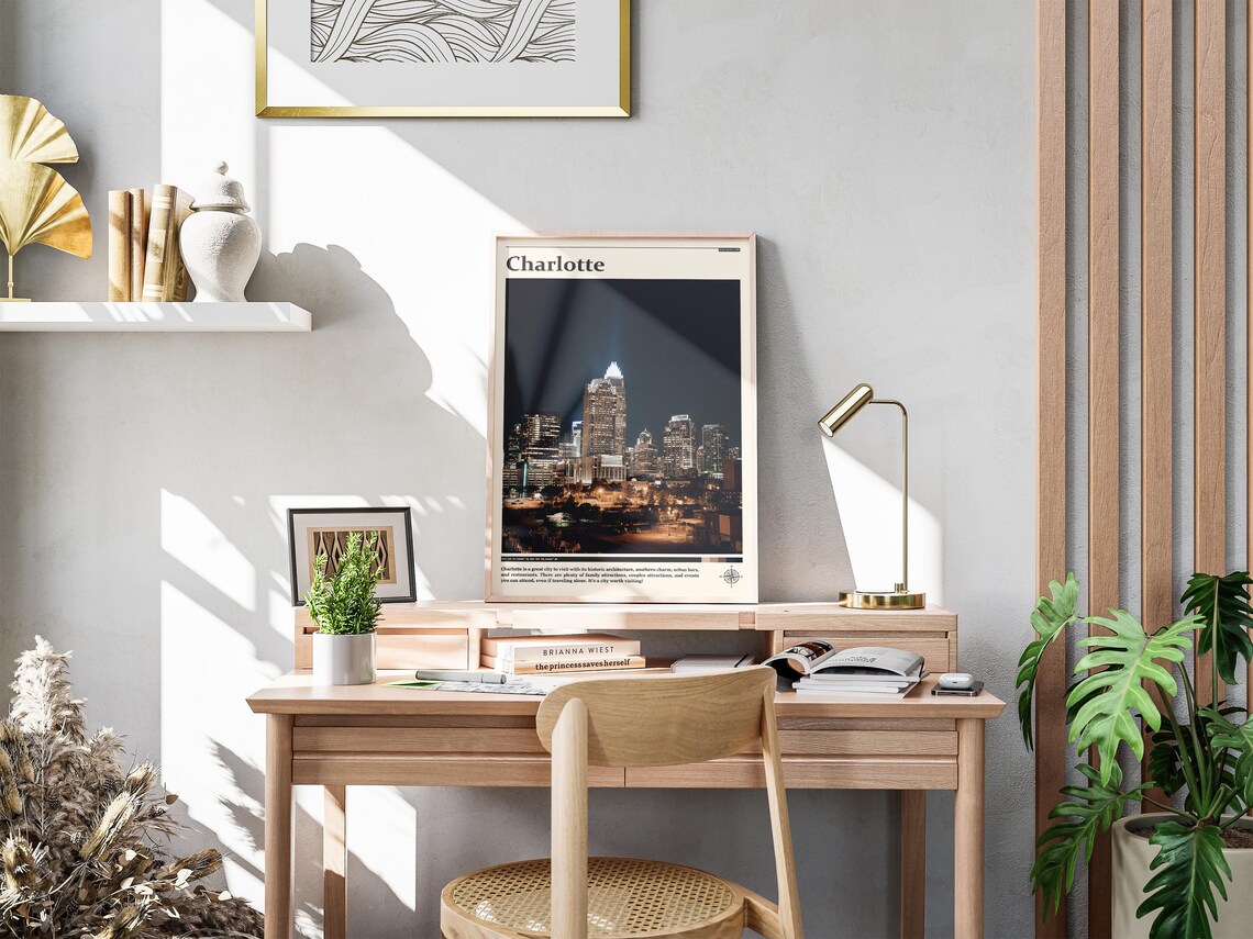 Charlotte North Carolina Night Skyline Uptown City Lights Poster - Image 4