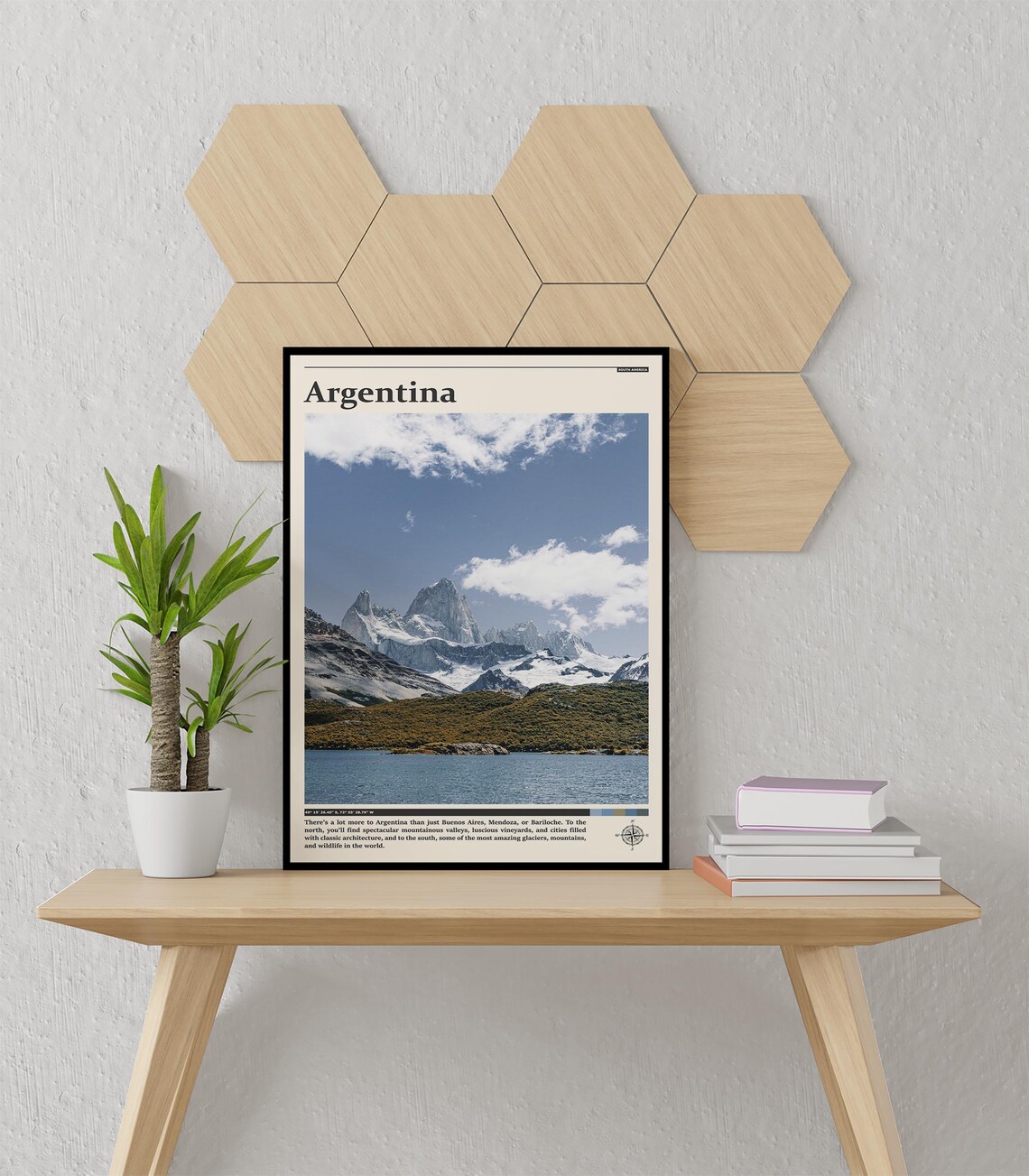 Argentina Patagonia Snow Capped Peak Over Mountain Lake Poster - Image 3