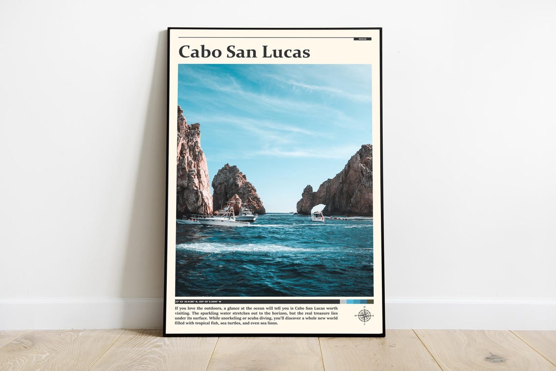 Cabo San Lucas El Arco Rock Formation With Boats Ocean Travel Poster