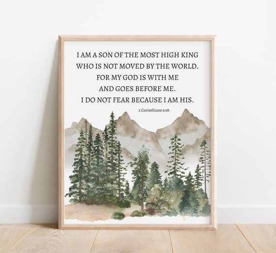 I Am A Son Of The King Christian Nursery Decor Bible Verse Wall Art Scripture Print Baby Boy Watercolor Mountain Wilderness
