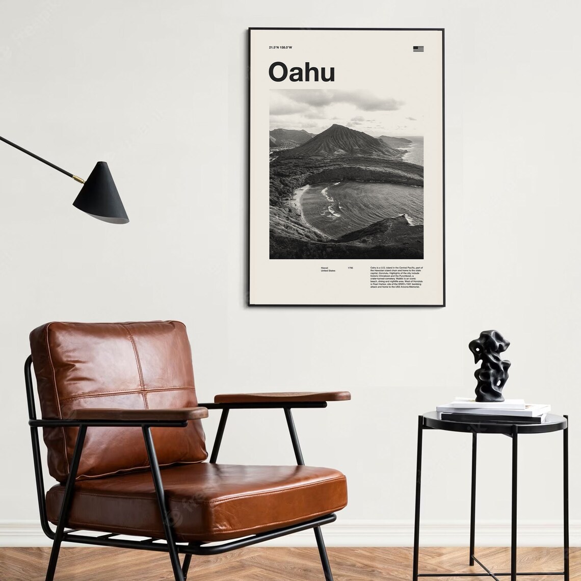 Oahu Hawaii Black And White Island Photo Minimalist Travel Poster - Image 4