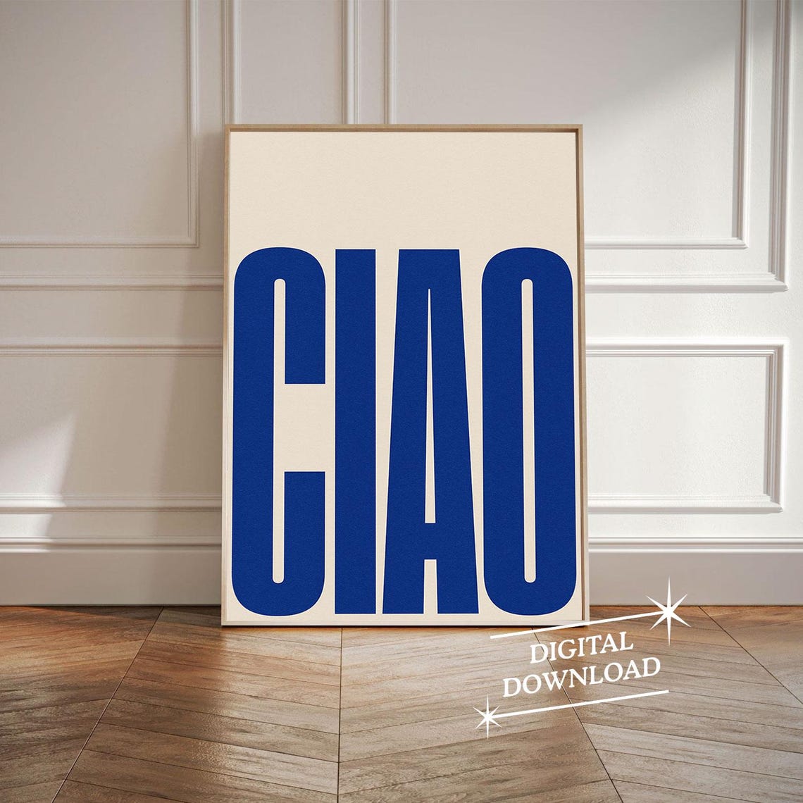 Large Ciao Italian Greeting Blue Minimalist Typography Poster
