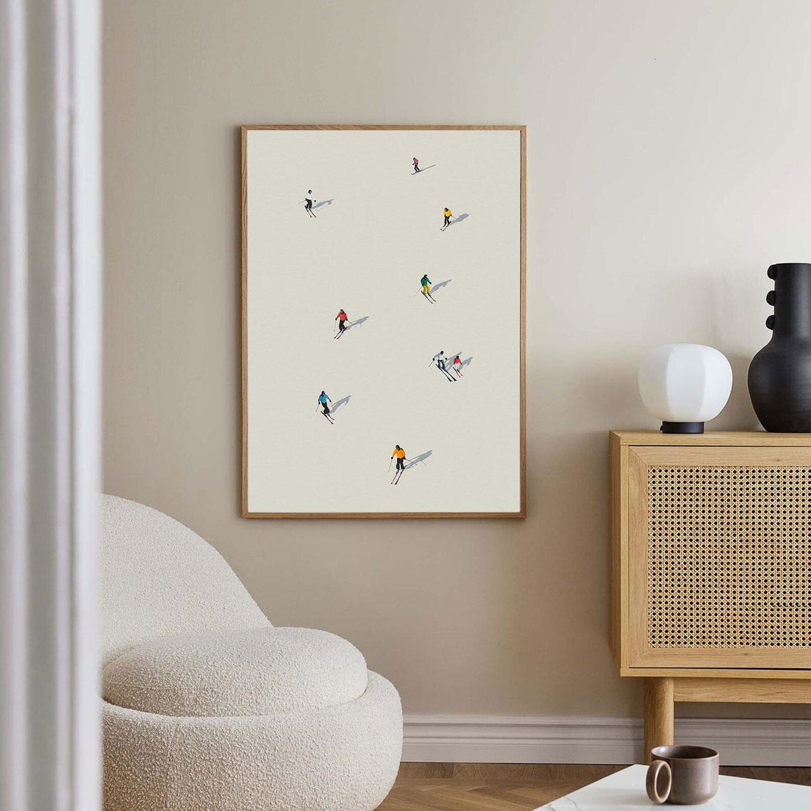 Mini Skiers Minimalist Illustration Winter Ski Slope Wall Art - Image 3