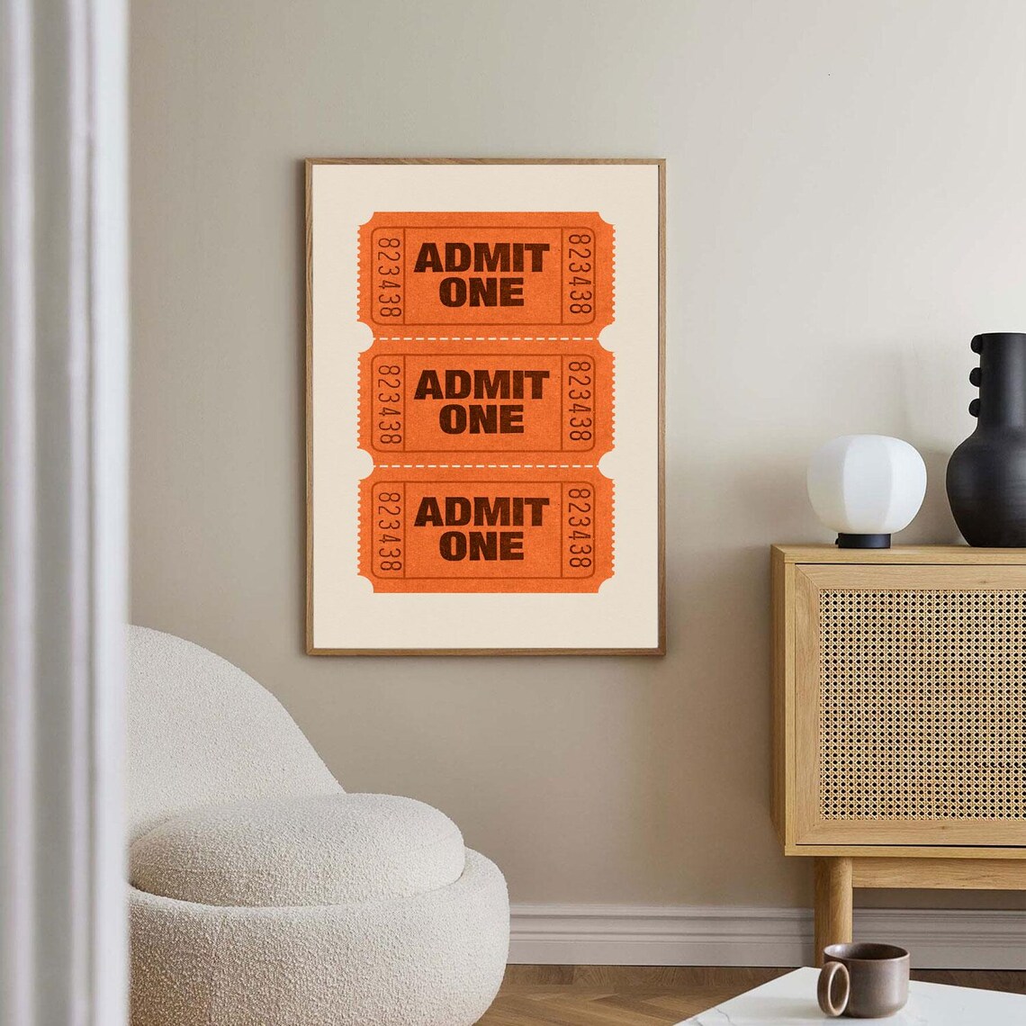 Admit One Retro Cinema Ticket Stub Wall Poster Orange Vintage Design - Image 3