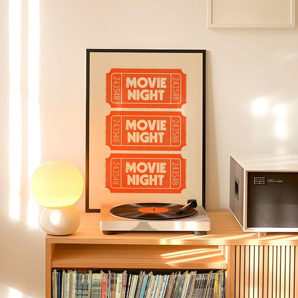 Retro Movie Night Cinema Ticket Stub Red Vintage Theater Wall Art - Image 3