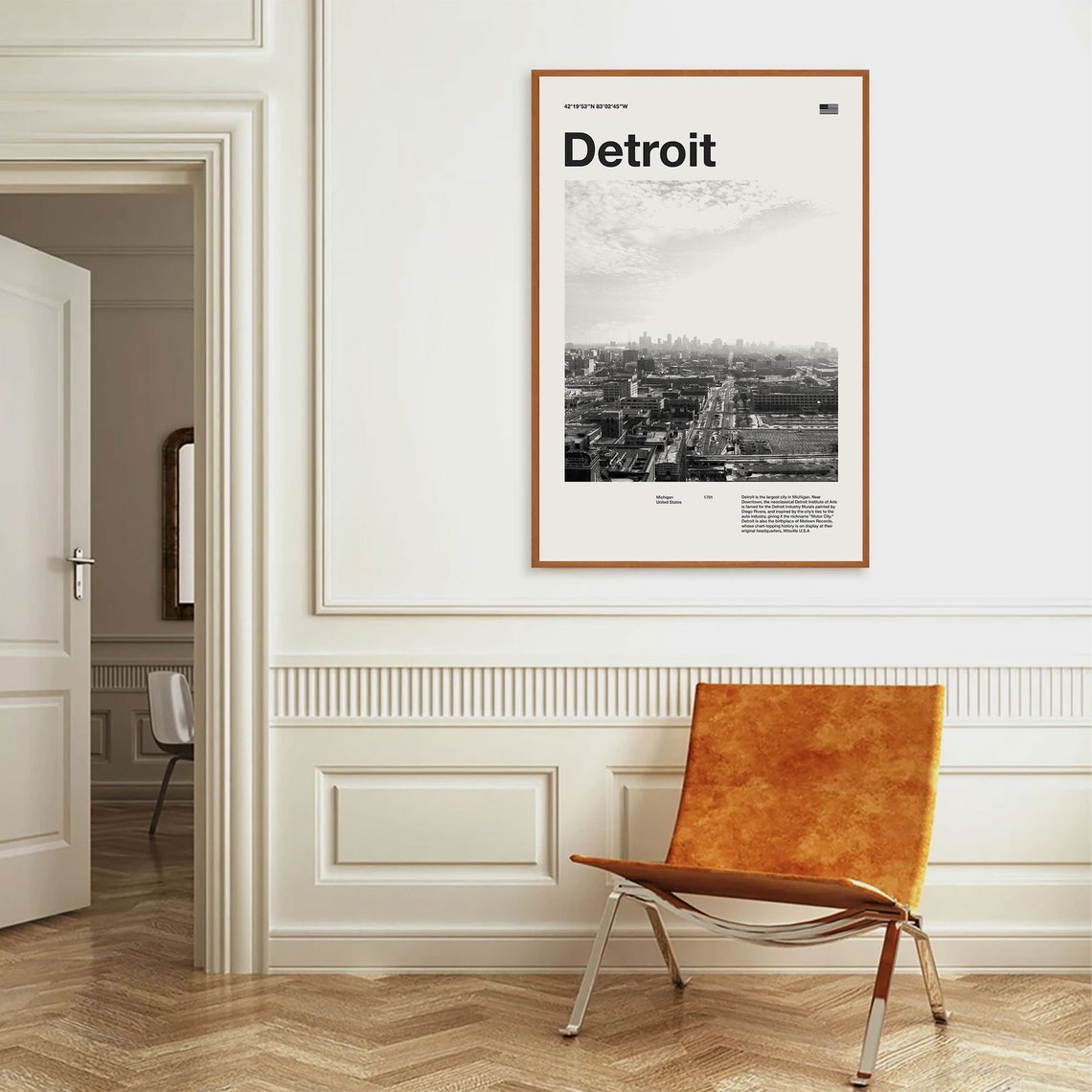 Detroit Art Print Detroit Poster Detroit Wall Art Mid Century Poster Travel Print Art Michigan - Image 3