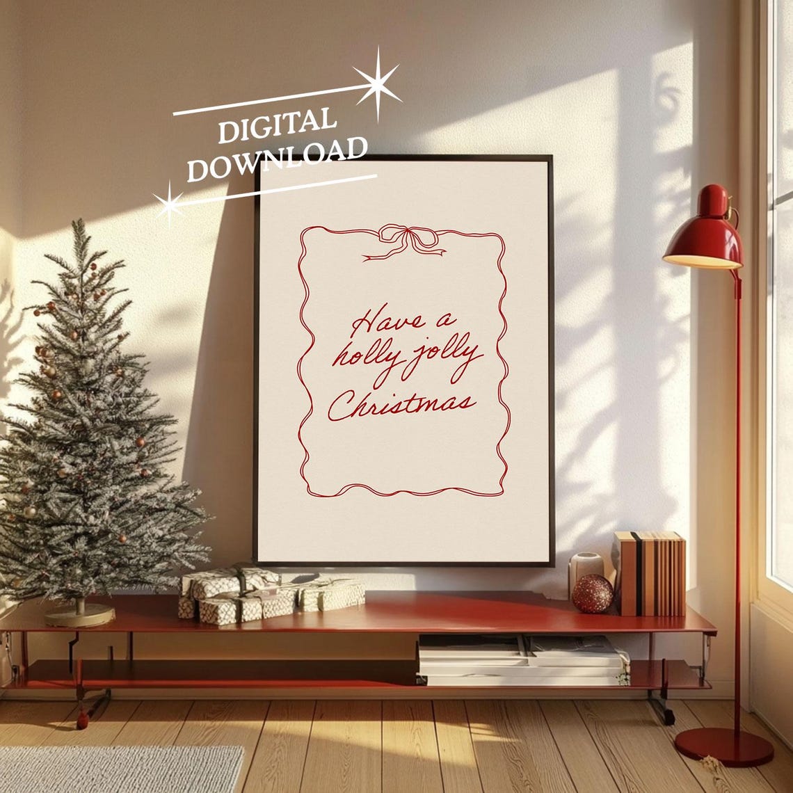 Have A Holly Jolly Christmas Cream Script Bow Frame Art Poster - Image 4