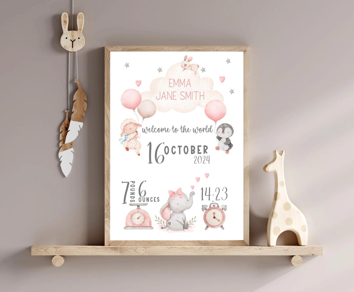 Personalized Baby Birth Stats Nursery Keepsake Name Wall Art