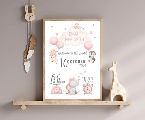 Personalized Baby Birth Stats Nursery Keepsake Name Wall Art