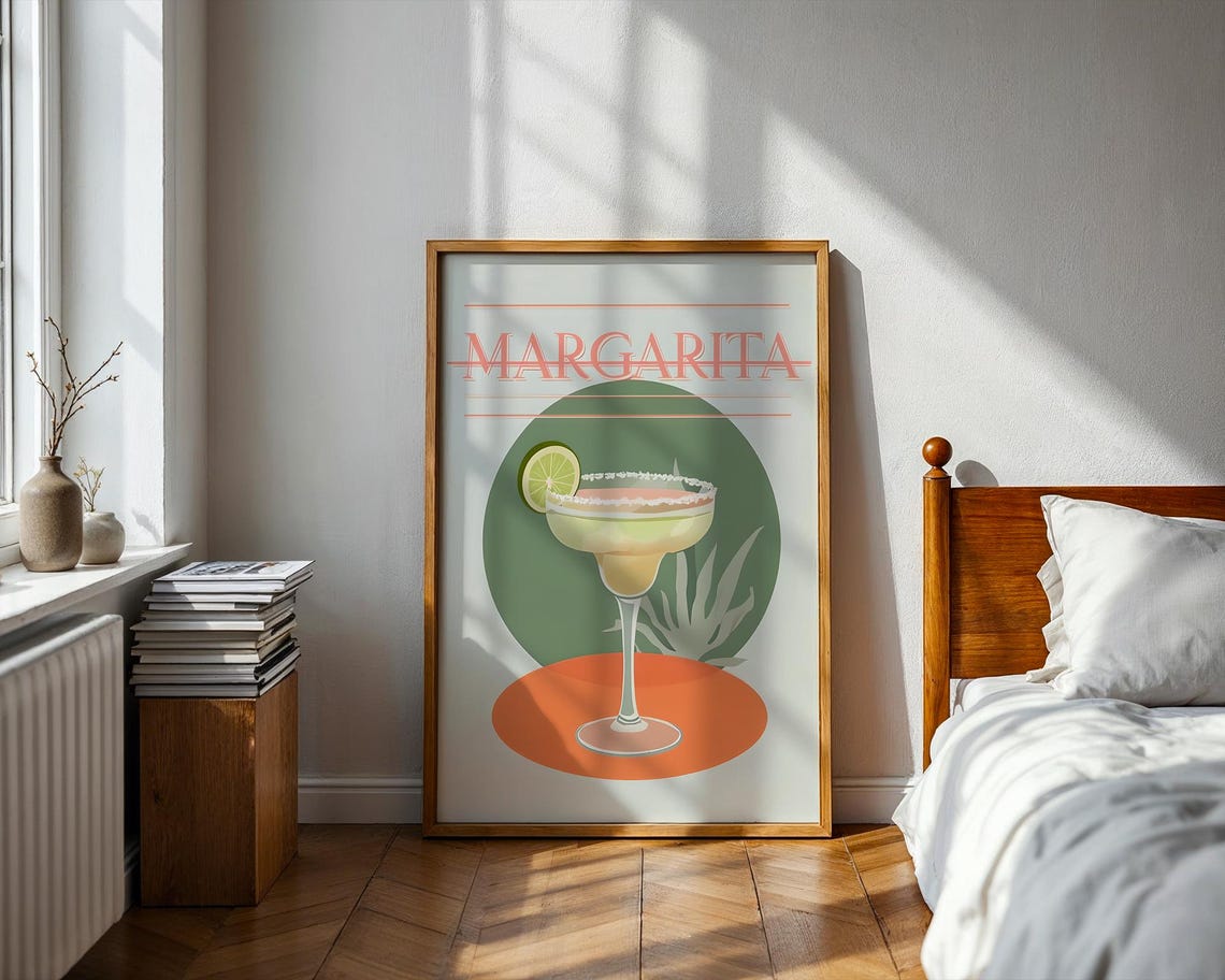 Margarita Cocktail Retro Lime Glass Mid Century Bar Kitchen Poster