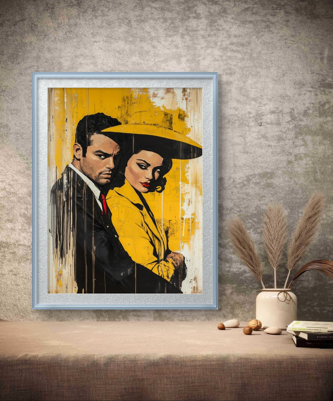 Bold Yellow Pop Art Couple Portrait Retro Glamour Style Poster