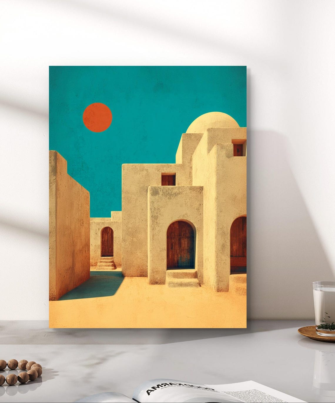 Desert Adobe Architecture Turquoise Sky Retro Minimalist Art Poster