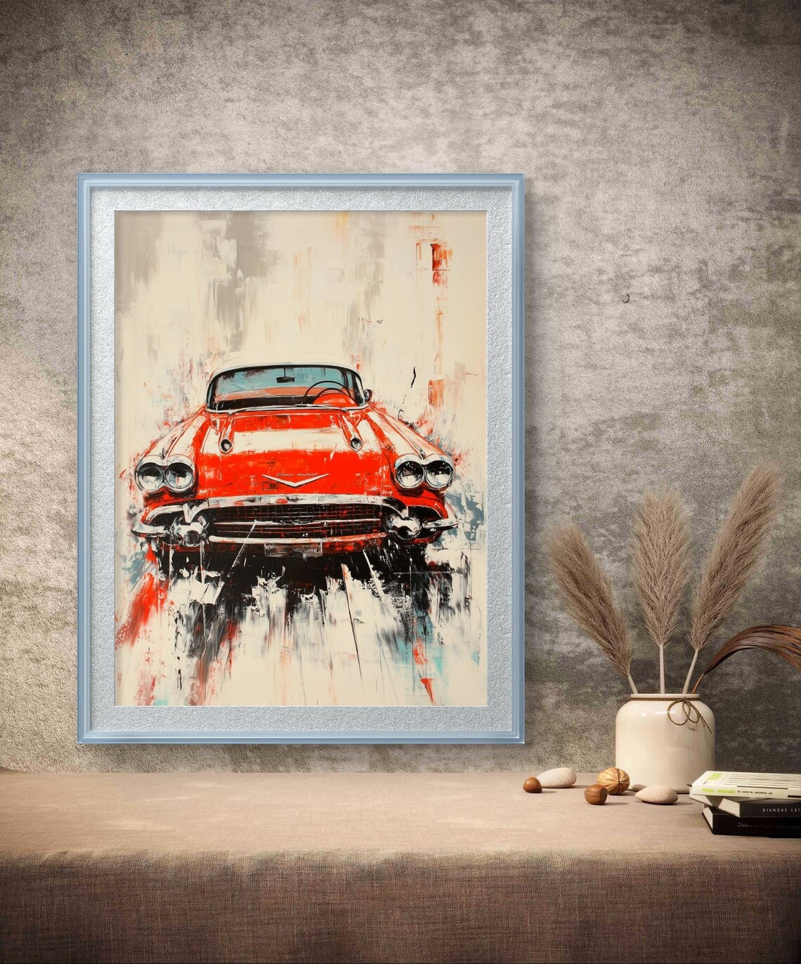 Red Classic American Sports Car Front Abstract Painting Poster